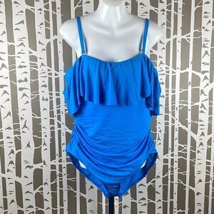 La Blanca Blue Ruffled Off Shoulder One Piece Swimsuit sz 20W